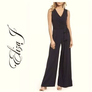 Eliza J Black Wide Leg Tie Waist Sleeveless Jumpsuit Black Size M